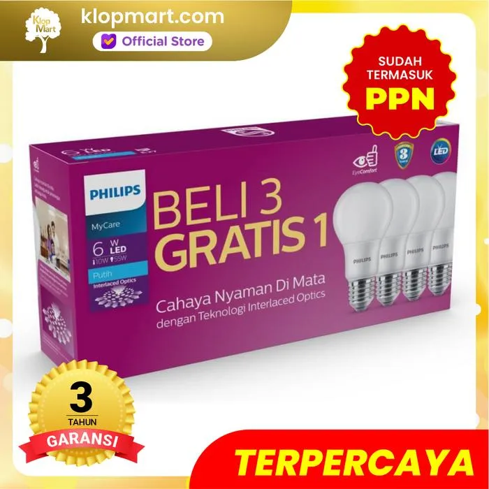 Jual Lampu Philips LED Bulb Multipack MyCare & Essential Pack Isi 4Pcs - MyCare 6W