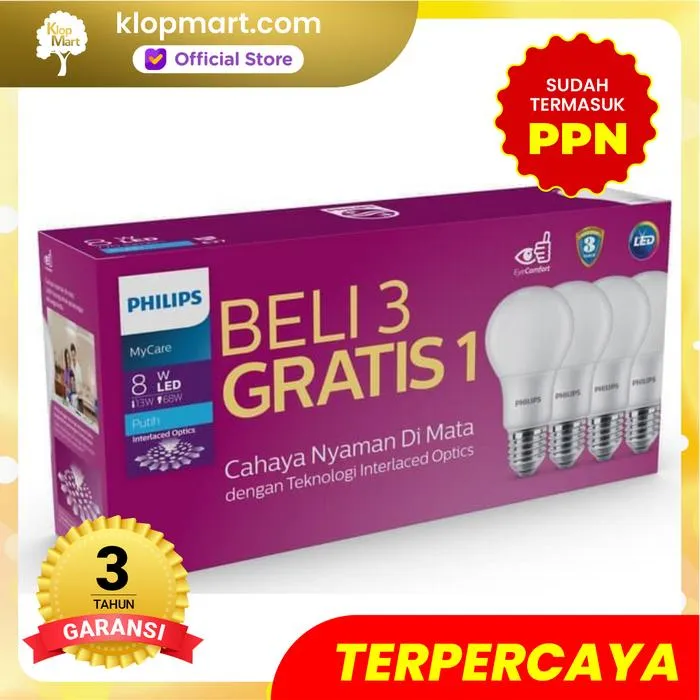 Jual Lampu Philips LED Bulb Multipack MyCare & Essential Pack Isi 4Pcs - MyCare 8W
