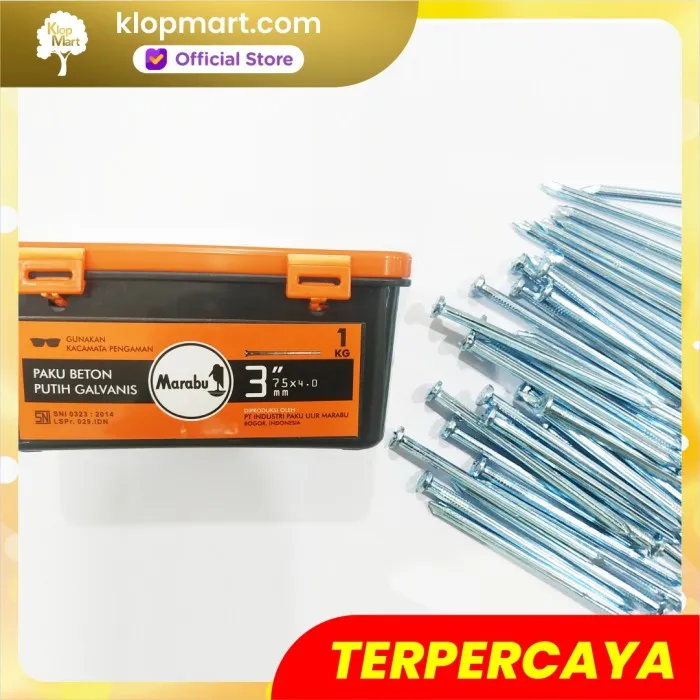 Jual Paku Beton Putih Galvanis Marabu 1KG -2.5cm,3cm,4cm,5cm,7cm,10cm - 4cm (1-1/2