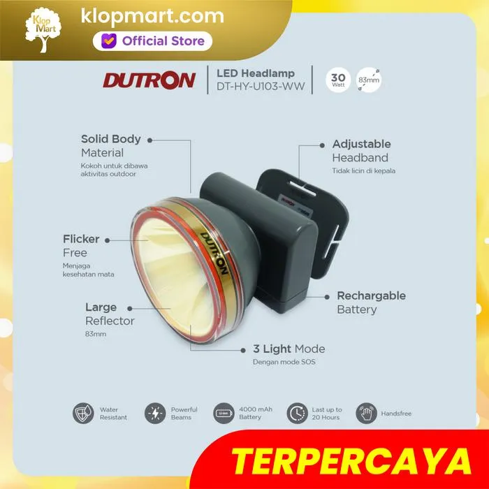 Jual DUTRON Senter Kepala LED Headlamp Trek Beam 30W Senter Hiking Outdoor - Daylight-4
