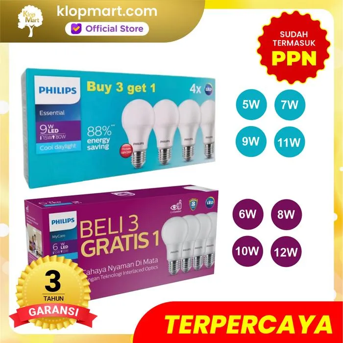 Jual Lampu Philips LED Bulb Multipack MyCare & Essential Pack Isi 4Pcs - Essential 7W-2