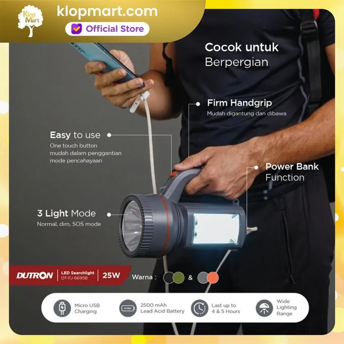 Jual DUTRON Senter Tangan Jumbo LED Searchlight Bolt 25Watt - Hijau-3