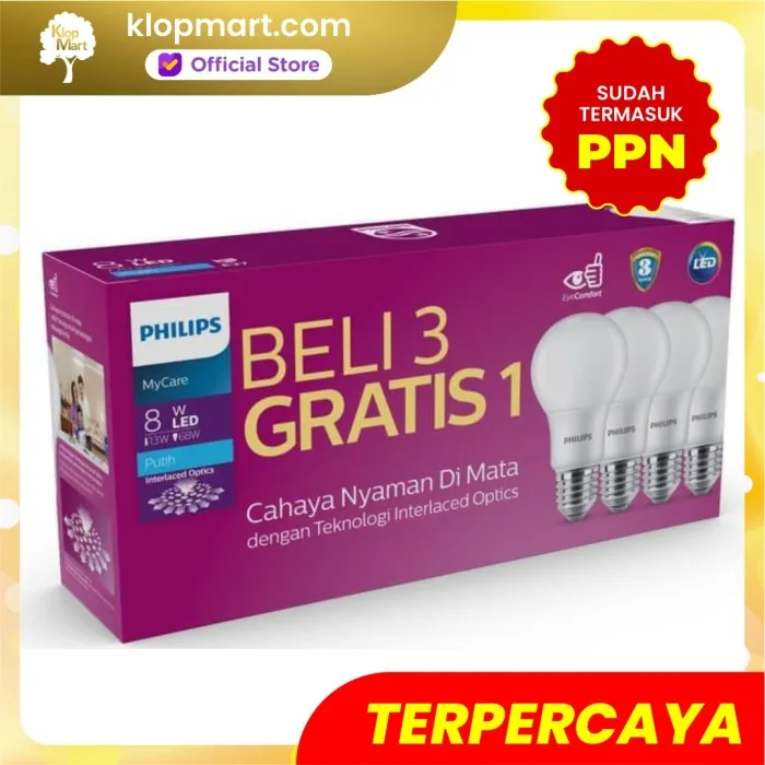 Jual Lampu Philips LED Bulb Pack Isi 4Pcs 8W - Bohlam LED 8Watt