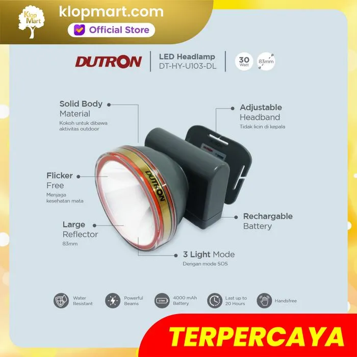 Jual DUTRON Senter Kepala LED Headlamp Trek Beam 30W Senter Hiking Outdoor - Daylight-3
