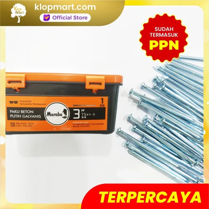 Jual Paku Beton Putih Galvanis Marabu 1KG -2.5cm,3cm,4cm,5cm,7cm,10cm - 3cm (1-1/4