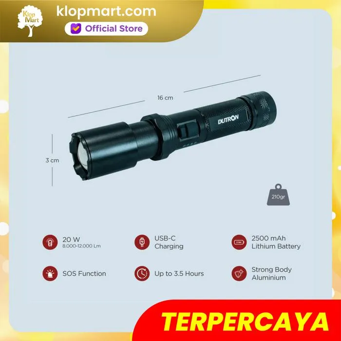 Jual DUTRON Senter LED Flashlight Armor Torch 20W White Laser Light-2