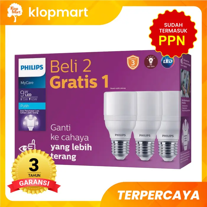 Jual Lampu Philips LED Bright MyCare Pack Isi 3 9W 11W 13W E27 6500K-Putih - 13Watt-2