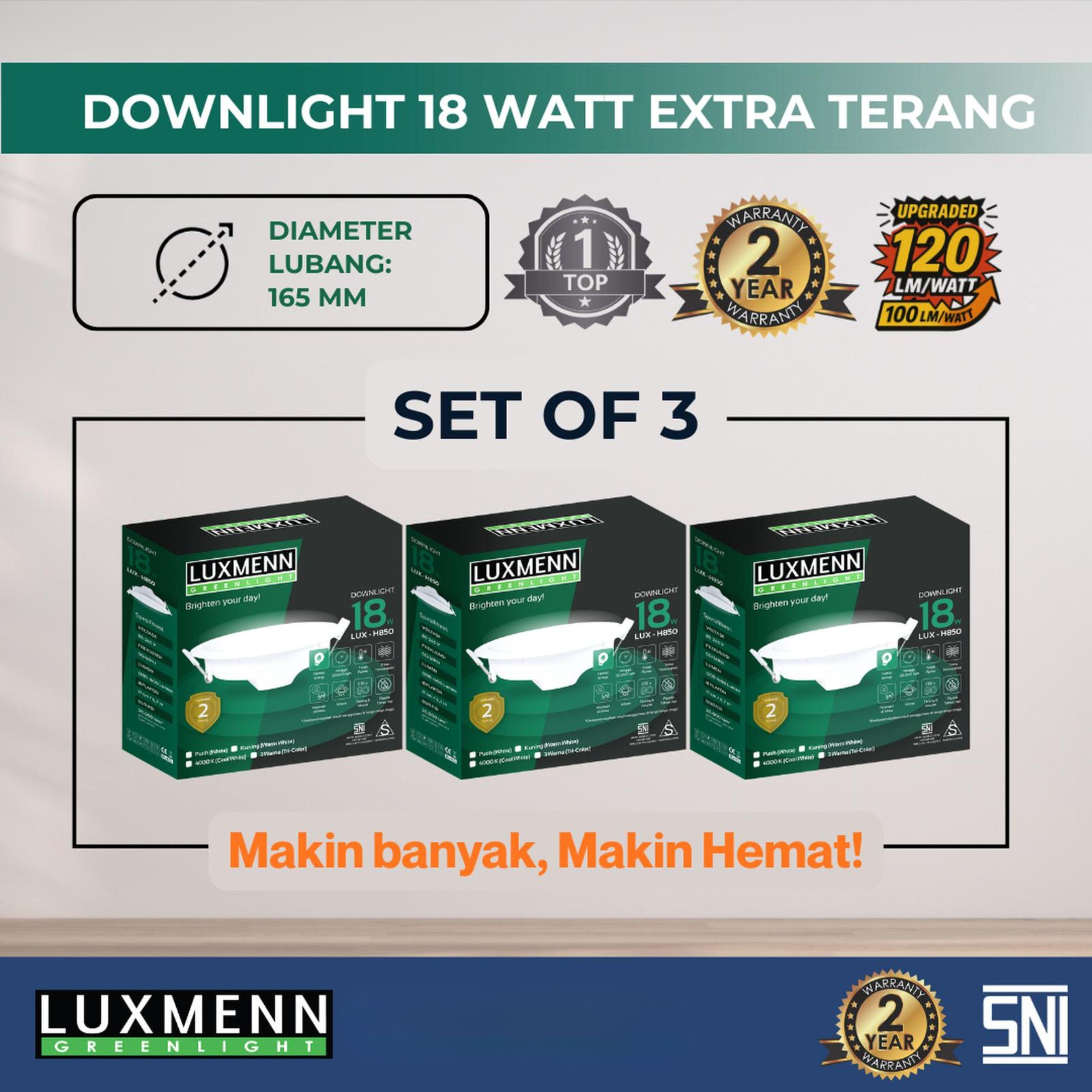 Jual Lampu & Armatur Luxmenn LUX - H850 / 18 Watt / Paket Hemat 3 Pcs / Inbow Bulat - Tipe Downlight - Putih ( 6000k )