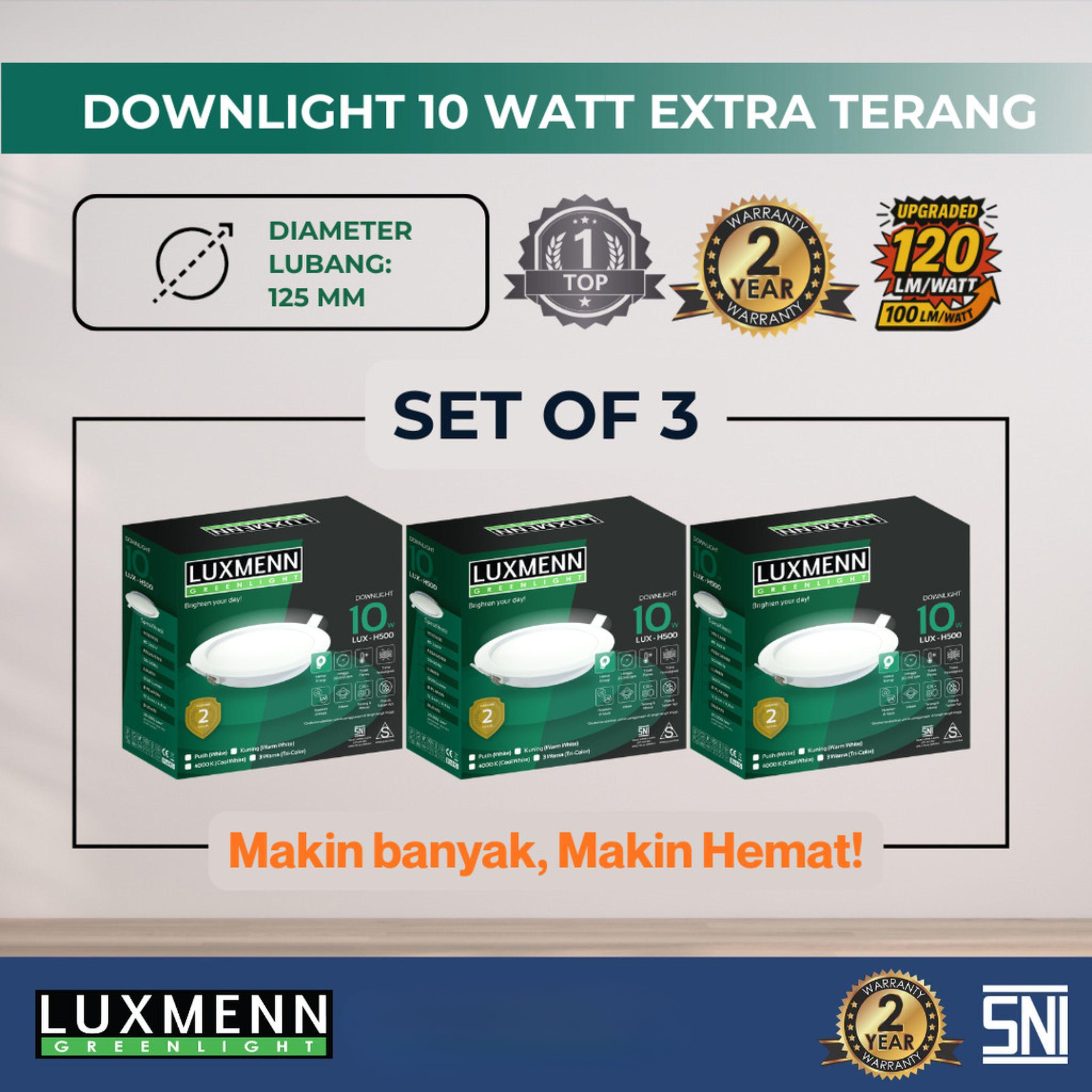 Jual Lampu & Armatur Luxmenn LUX - H500 / 10 Watt / Paket Hemat 3 Pcs / Inbow Bulat - Tipe Downlight - Putih ( 6000k )
