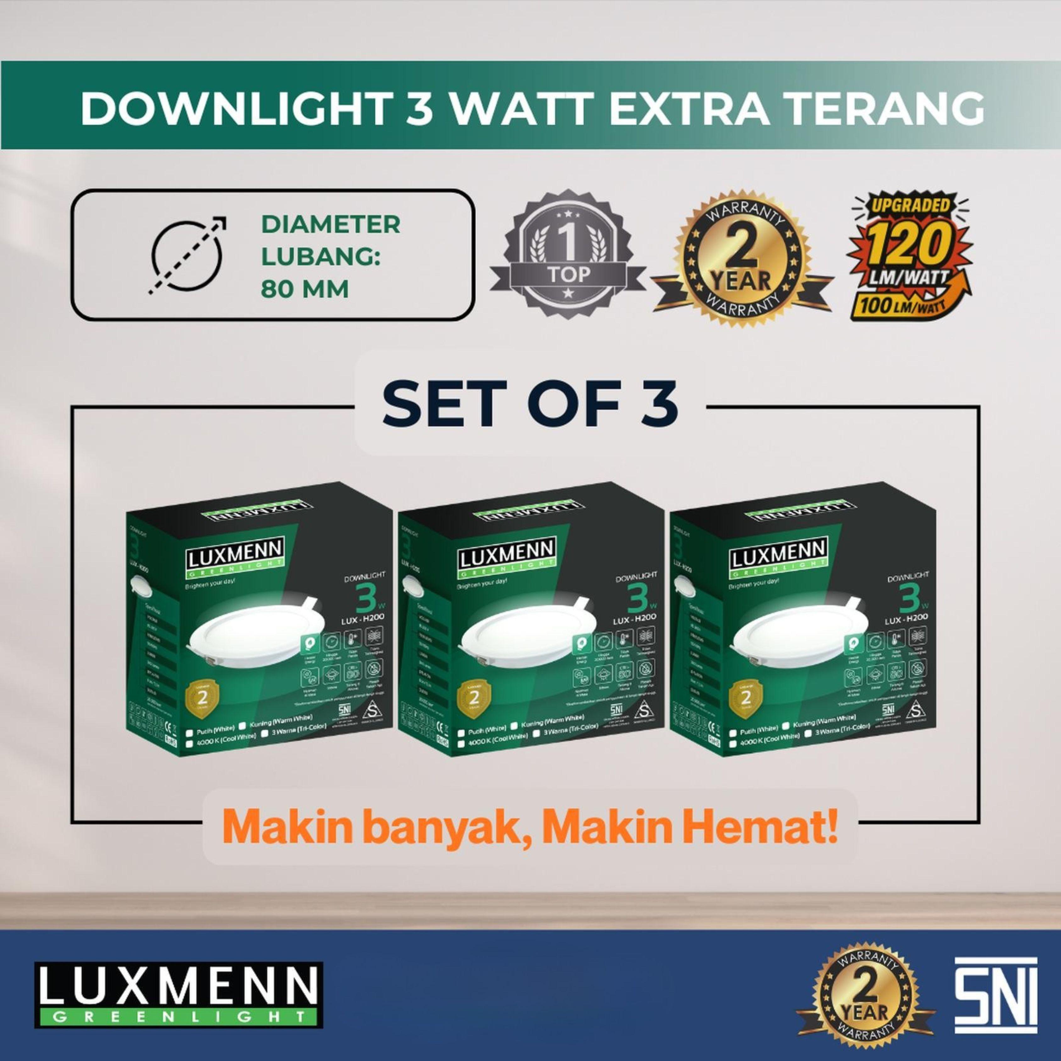 Jual Lampu & Armatur Luxmenn LUX - H200 / 3 Watt / Paket Hemat 3 Pcs / Inbow Bulat - Tipe Downlight - Putih ( 6000k )-1