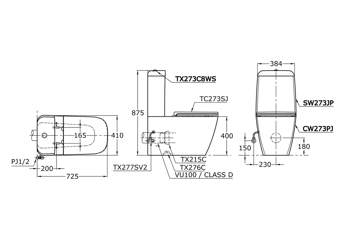 Jual Closet TOTO CW273PJ/SW273JP (P-Trap) -2