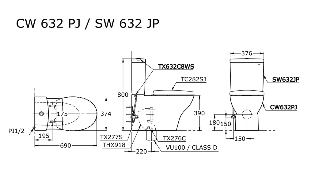 Jual Closet TOTO CW632PJ/SW632JP (S-Trap) -2