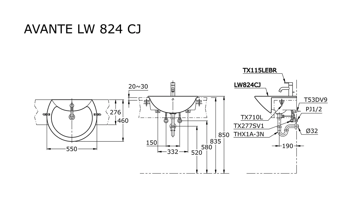Jual Wastafel TOTO LW824CJ-2