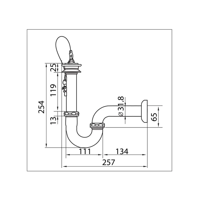 Jual Wasser BTW-001-212 Lavatory P-Trap with Plug and Chain-2